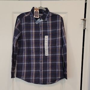 Eddie Bauer Men's Longsleeve Plaid Button Down Shirt In Blue Brown Small NWT